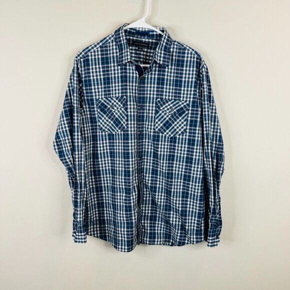 Banana Republic Button Down Shirt Mens Size 16-16.5‎ Plaid Blue Casual Fall - Picture 1 of 5